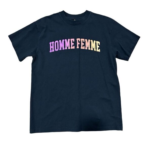 HOMME FEMME Homme+Femme Rainbow Black Short Sleeve Crew neck T-Shirt - Picture 5 of 12